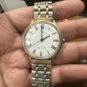 Vintage Works Timex 35mm Manual Wind Gold‎ Tone  Mens Watch Rare See Descrptn